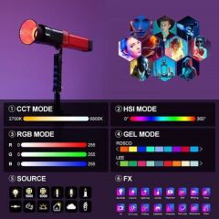 GVM PD60C 60W RGB Dahili Akülü LED Işık