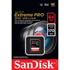SanDisk 64GB Extreme PRO UHS-I SDXC 170MB/s V30 Hafıza Kartı