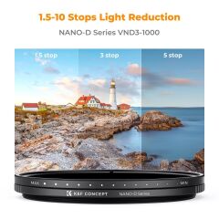 K&F 82mm Nano-D Serisi ND3-ND1000 Filtre (1.5-10 Stop)