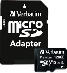 Verbatim 128GB 90MB/S MICROSD Class 10 (Inc Adaptor)