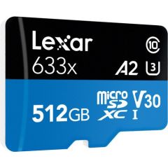 Lexar 512GB microSDXC 100MB/sn 4K Class 10 Hafıza Kartı + SD Adaptör
