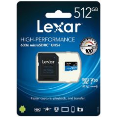 Lexar 512GB microSDXC 100MB/sn 4K Class 10 Hafıza Kartı + SD Adaptör