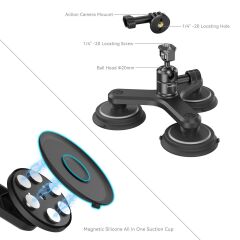 SmallRig 4468 Üçlü Manyetik Vakumlu Montaj Destek Seti Aksiyon Kameraları için