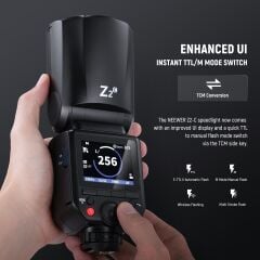 Z2PRO-C Canon Uyumlu 76W Yuvarlak Kafa Akülü Tepe Flaşı & Kubbe Difüzör