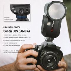 Z2PRO-C Canon Uyumlu 76W Yuvarlak Kafa Akülü Tepe Flaşı & Kubbe Difüzör