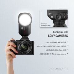 Z2PRO-S Sony Uyumlu 76W Yuvarlak Kafa Akülü Tepe Flaşı & Kubbe Difüzör